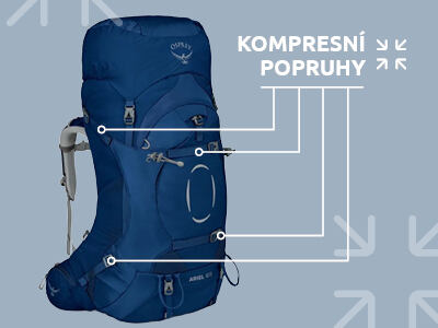 Paski kompresyjne biegnące w poprzek plecaka – ściągają cały plecak, aby wyeliminować „przesuwanie się” przedmiotów w jego wnętrzu