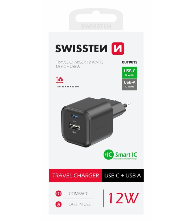Adapter Swissten ADAPTER SIECIOWY 12W 1X USB-C + 1X USB-A Uni